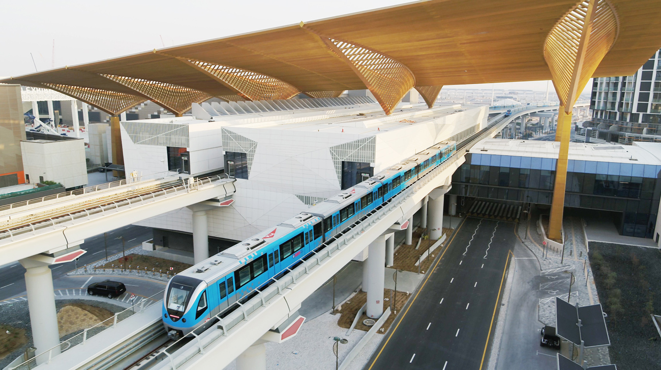 Dubai Metro train on the Route 2020 viaduct