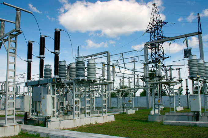High-voltage substation switchyard